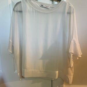Zara White Flutter Sleeve Boxy Blouse